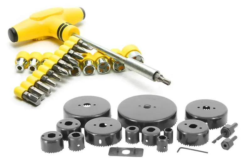 Premium 16-Piece Hole Saw Kit + 24-Piece T-Spanner Socket Set – Heavy-Duty Cutting & Fastening Tools 1