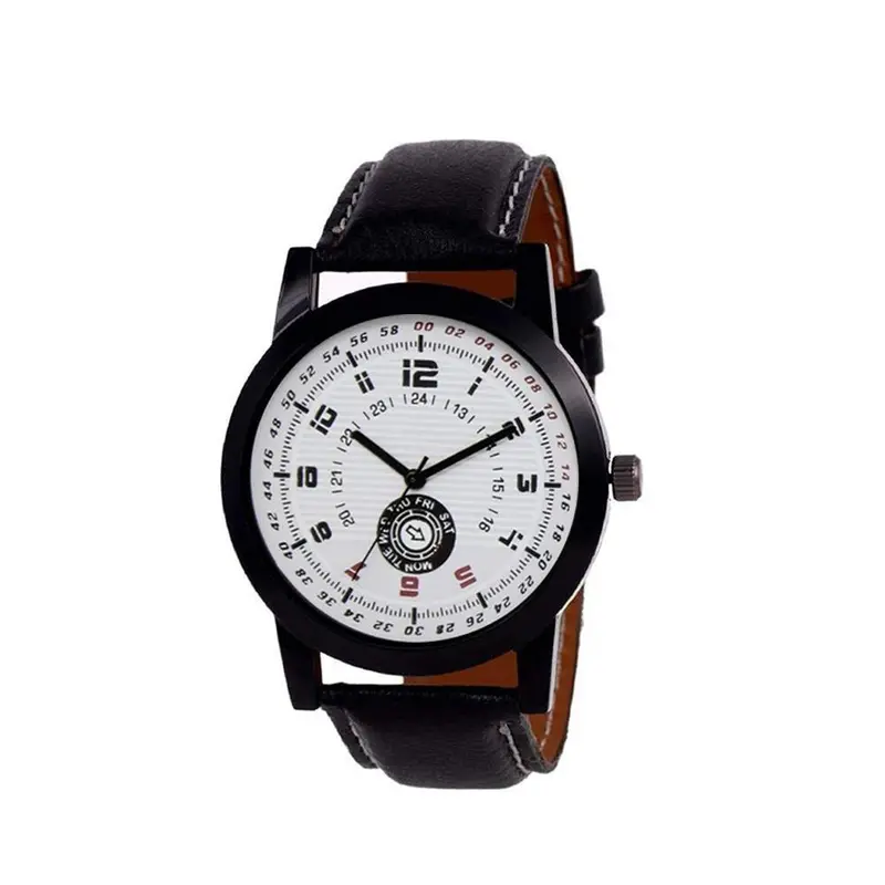 Premium Analog Watch With White Graphic Dial & Colorful Multitone Face – Genuine Leather Strap 1