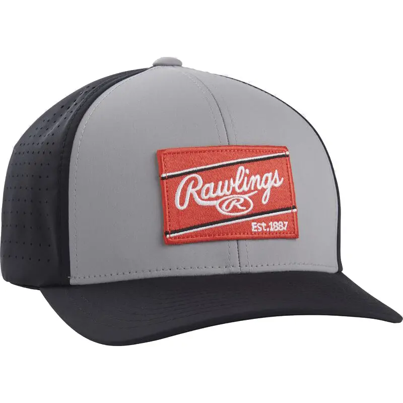 Rawlings Flex Fit Laser-Cut Vented Baseball Cap In Gray/Black 1
