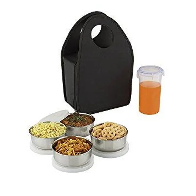 Stackable Stainless Steel Lunch Box Set – 4-Piece, Matte Black 1