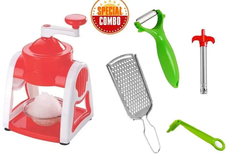 Your Brand 5-Piece Gola & Prep Set: Ice Crush Machine, Grater, Gas Lighter, Peeler, And Spiral Vegetable Cutter 1