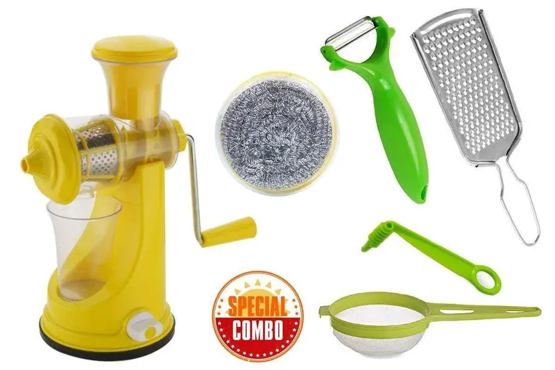 Your Brand 6-Piece Juice & Prep Combo: Manual Juicer, Grater, Peeler, Spiral Cutter, Chai Strainer, And Scrubber 1