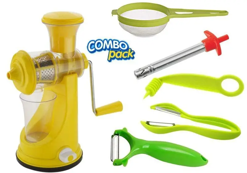 Your Brand All-In-One Juicing & Prep Kit: Manual Juicer, Spiral Vegetable Cutter, Gas Lighter, Chai Sieve, And Dual-Sided Peelers 1