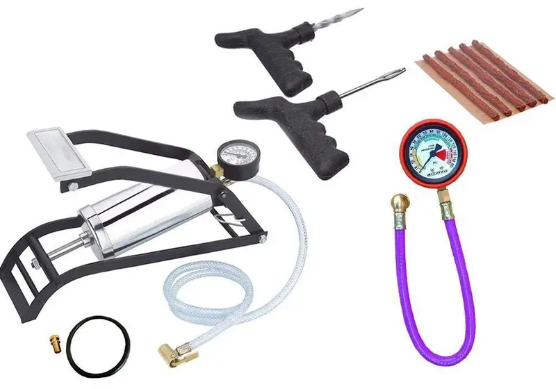 Your Brand Heavy-Duty Foot Air Pump With Tyre Repair Kit And Digital Pressure Gauge 1