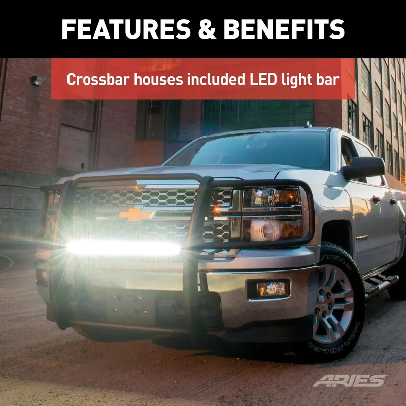 Aries 2170012 Pro Series Black Steel Grille Guard With Integrated Light Bar For Ford F-150 1
